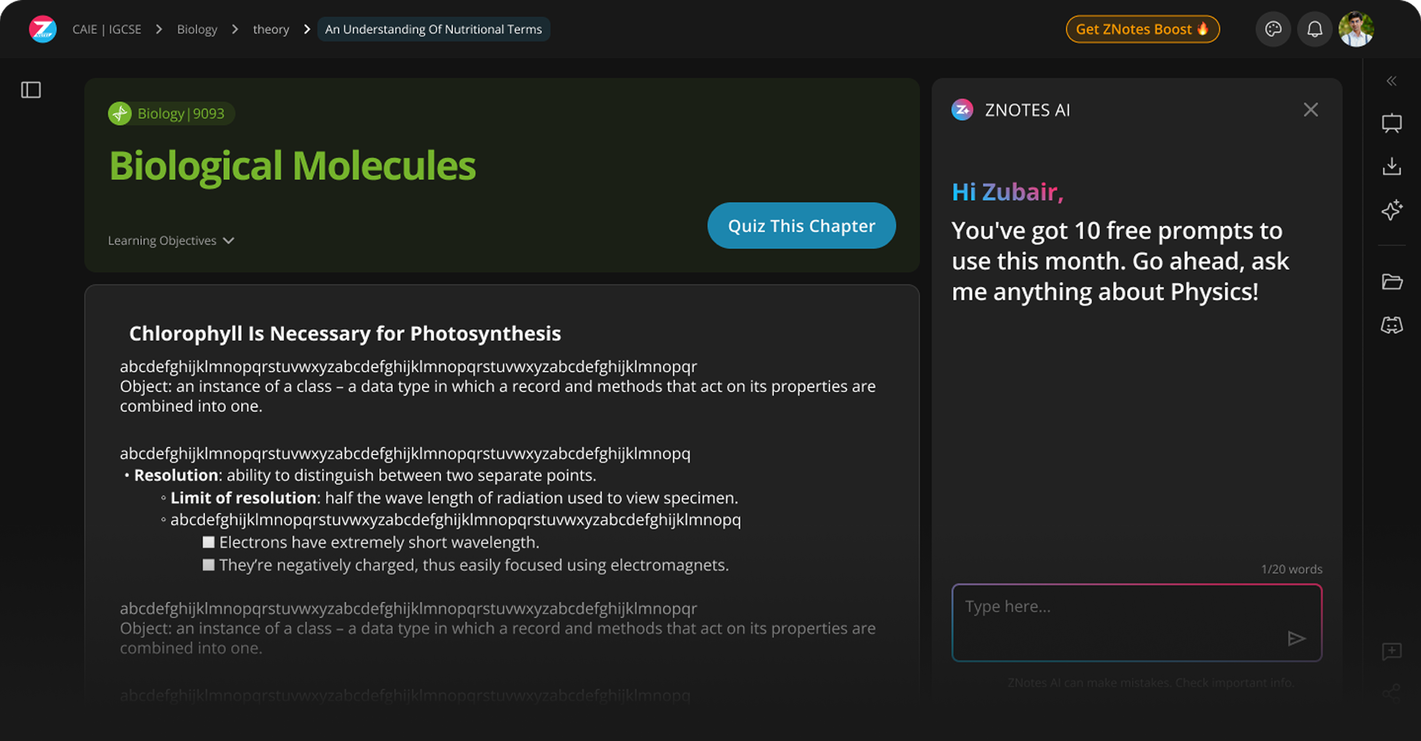 ZNotes study experience