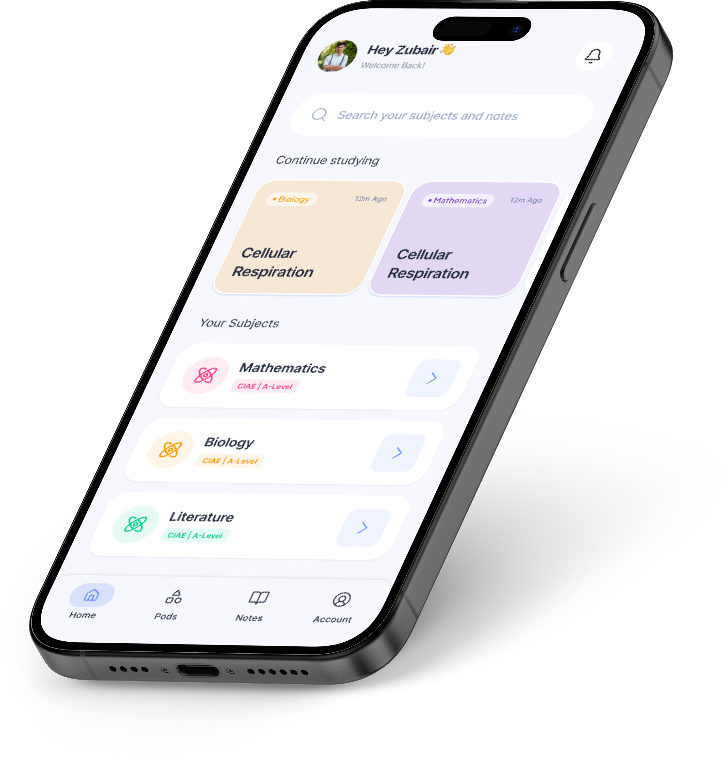 ZNotes App mobile mockup